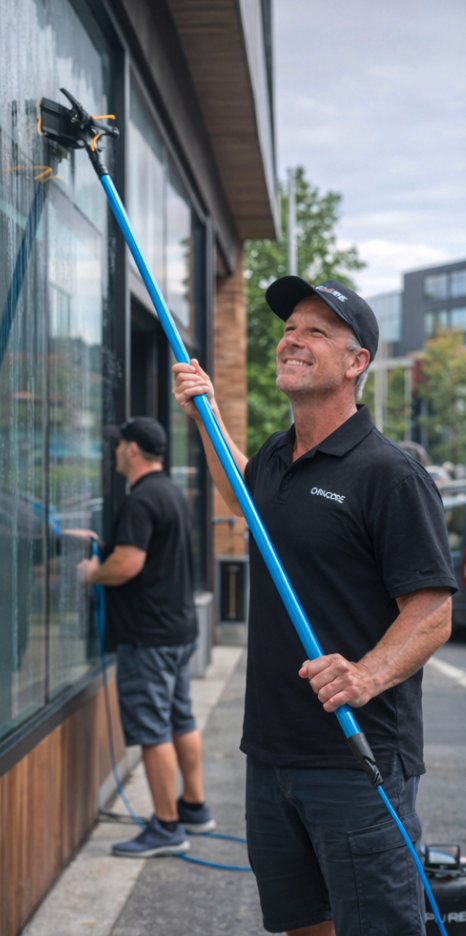 Commercial window cleaning service with professional vehicle
